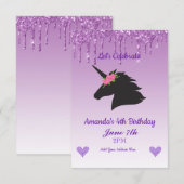 Invitation Mignon licorne florale scintillante violette qui d (Devant / Derrière)