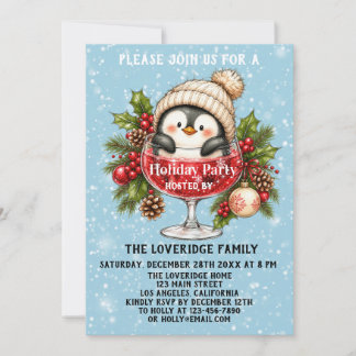 Invitation Mignon Manchot de Noël Bleu Fête d'Hiver