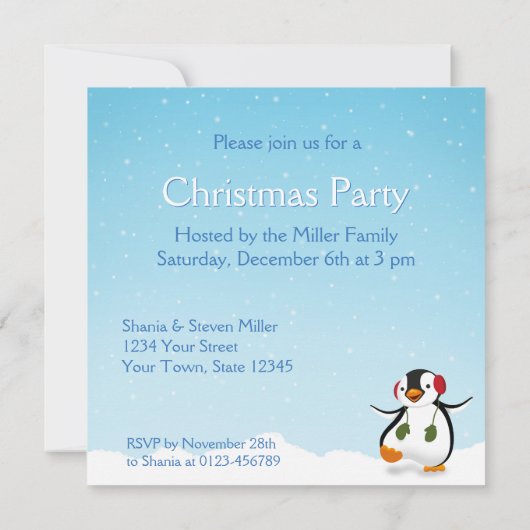 Invitation Mignon Manchot D'hiver Drôle (Dos)