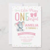 Invitation Mignon Miss ONEderful 1er Anniversaire Eléphant (Devant)