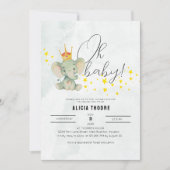 Invitation Mignon Oh Bébé Fête de Naissance Éléphant Mixte po (Devant)