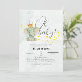 Invitation Mignon Oh Bébé Fête de Naissance Éléphant Mixte po (Debout devant)