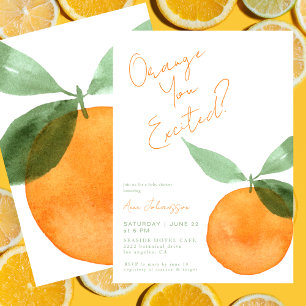 Invitation Mignon Orange Êtes-vous Excité Baby Shower Citron