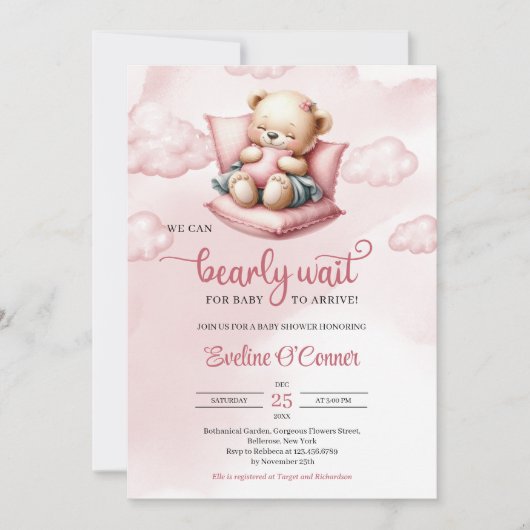Invitation Mignon ours couché nous pouvons attendre tôt bébé (Devant)