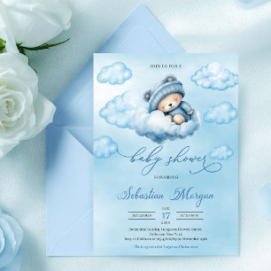 Invitation Mignon ours en peluche endormi à l'aquarelle sur l