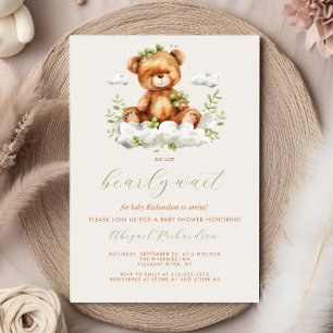 Invitation Mignon ours en peluche Fête de naissance Feuilles