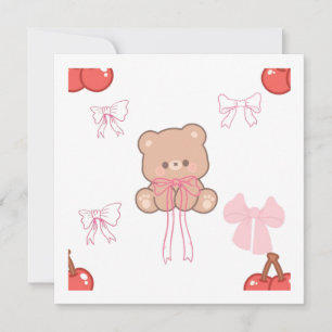 Invitation Mignon Ours en Peluche Pastel Ruban Rose Rêveur Es