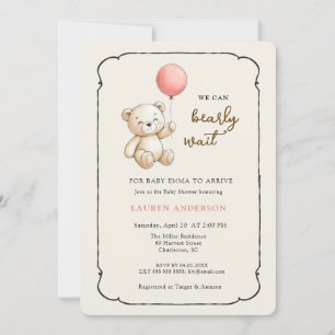 Invitation Mignon ours en peluche rétro, Baby shower fille