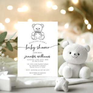 Invitation Mignon Ours en Peluche Simple avec Noeud Baby Show