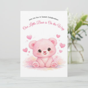Invitation Mignon Ours Rose Bébé Baby Shower Pastel Fille
