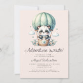 Invitation Mignon Panda Vert Menthe Rouge à Joues Code QR Bab (Devant)