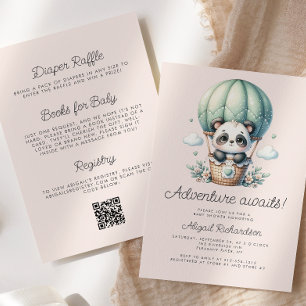 Invitation Mignon Panda Vert Menthe Rouge à Joues Code QR Bab