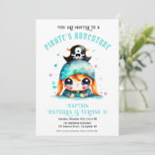 Invitation Mignon Petite fille pirate Turquoise Anniversaire (Debout devant)