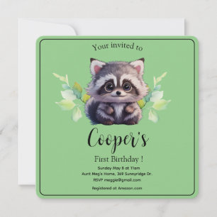 Invitation Mignon raton laveur animaux de la forêt amis de la