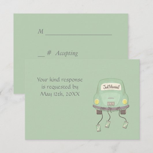 Invitation Mignon Réponse Mariage "Juste Mariés" (Devant / Derrière)