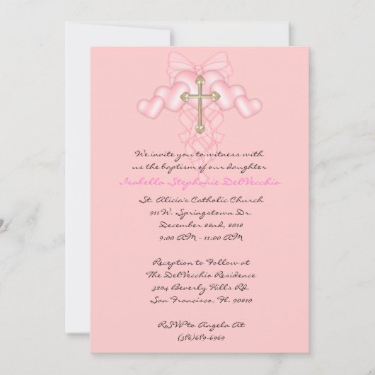 Invitation MIGNON rose de communion/baptême (Devant)