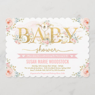 Invitation Mignon rougissent le baby shower floral de fille