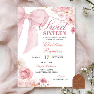 Invitation Mignon ruban rose floral Sweet Sixteen