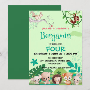 Invitation mignon safari zoo animaux jungle Anniversaire