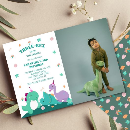 Invitation Mignon trois-rex 3e anniversaire de dinosaure Phot