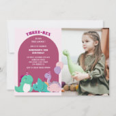 Invitation Mignon trois-rex 3e anniversaire de dinosaure Phot (Devant)