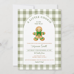 Invitation Mignon Un petit Cookie baby shower vert gingham