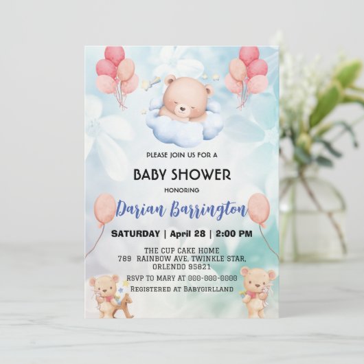 Invitation mignonette en peluche Bear ballon de fleurs baby s (Debout devant)