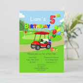 Invitation Mignonne 5e anniversaire Red Golf Cart Boy's (Debout devant)