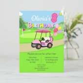Invitation Mignonne 8e anniversaire Polka Dot Rose Girl Golf (Debout devant)