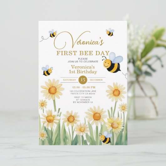 Invitation Mignonne Abee Premier Anniversaire Douce À Être Un (Debout devant)