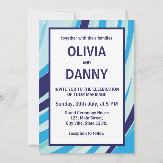 Invitation Mignonne Abstraite Bleue Plage Mariage (Devant)