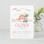 Invitation Mignonne Aquarelle Animaux de Ferme Rou (Debout devant)