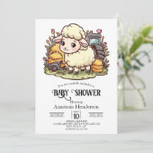 Invitation Mignonne Baby Shower aux Moutons Enchantés (Debout devant)