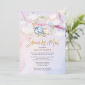 Invitation Mignonne Baby shower de ciel rose à l'ours de bois (Debout devant)