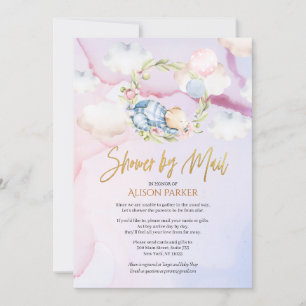Invitation Mignonne Baby shower de ciel rose à l'ours de bois