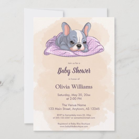 Invitation Mignonne Baby shower de couverture rose Chien-Chie (Devant)
