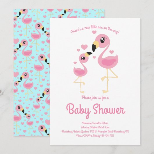 Invitation Mignonne Baby shower de Flamant rose Tropical Beac (Devant / Derrière)