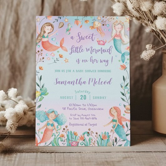 Invitation Mignonne Baby shower de sirène sous la mer bébé fi