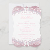 Invitation Mignonne Baby shower fille perles roses dentelle B (Dos)