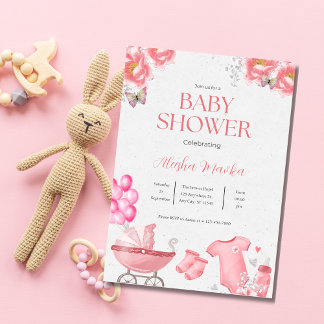 invitation mignonne Baby shower floral rose pâle