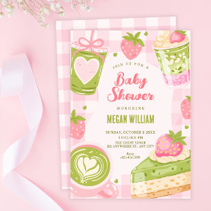 Invitation Mignonne baby shower matcha fraise sucrée