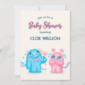 Invitation Mignonne bleu rose Monster sexe révéler baby showe (Devant)