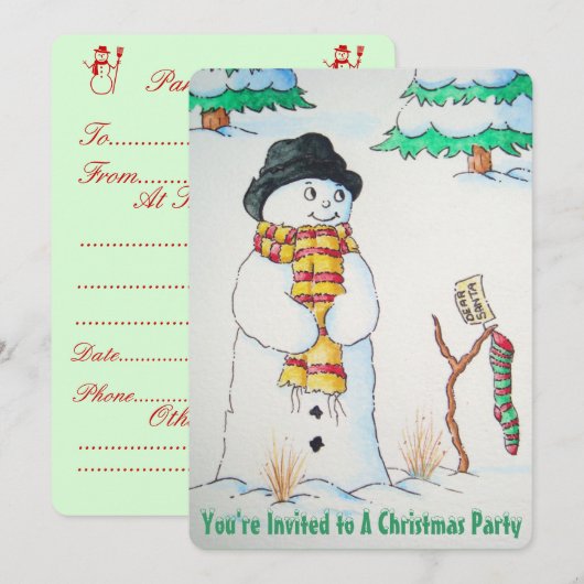 Invitation Mignonne bonhomme de neige avec bas dans la neige  (Devant / Derrière)