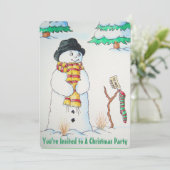 Invitation Mignonne bonhomme de neige avec bas dans la neige  (Debout devant)