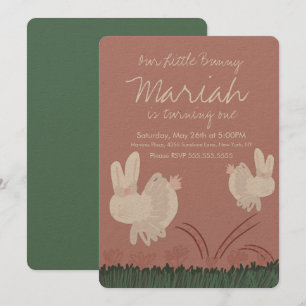 Invitation Mignonne Bunny Pâques 1er Anniversaire Main tirée 