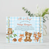 Invitation Mignonne C'est un garçon Bois Animaux Forêt Amis (Debout devant)
