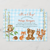 Invitation Mignonne C'est un garçon Bois Animaux Forêt Amis (Devant / Derrière)