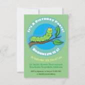 Invitation Mignonne chenille drôle sur une branche dessin ani (Devant)