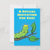 Invitation Mignonne chenille drôle sur une branche dessin ani (Dos)