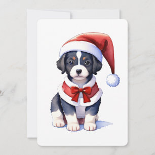 Invitation Mignonne chien à chapeau de Santa. Design de Noël